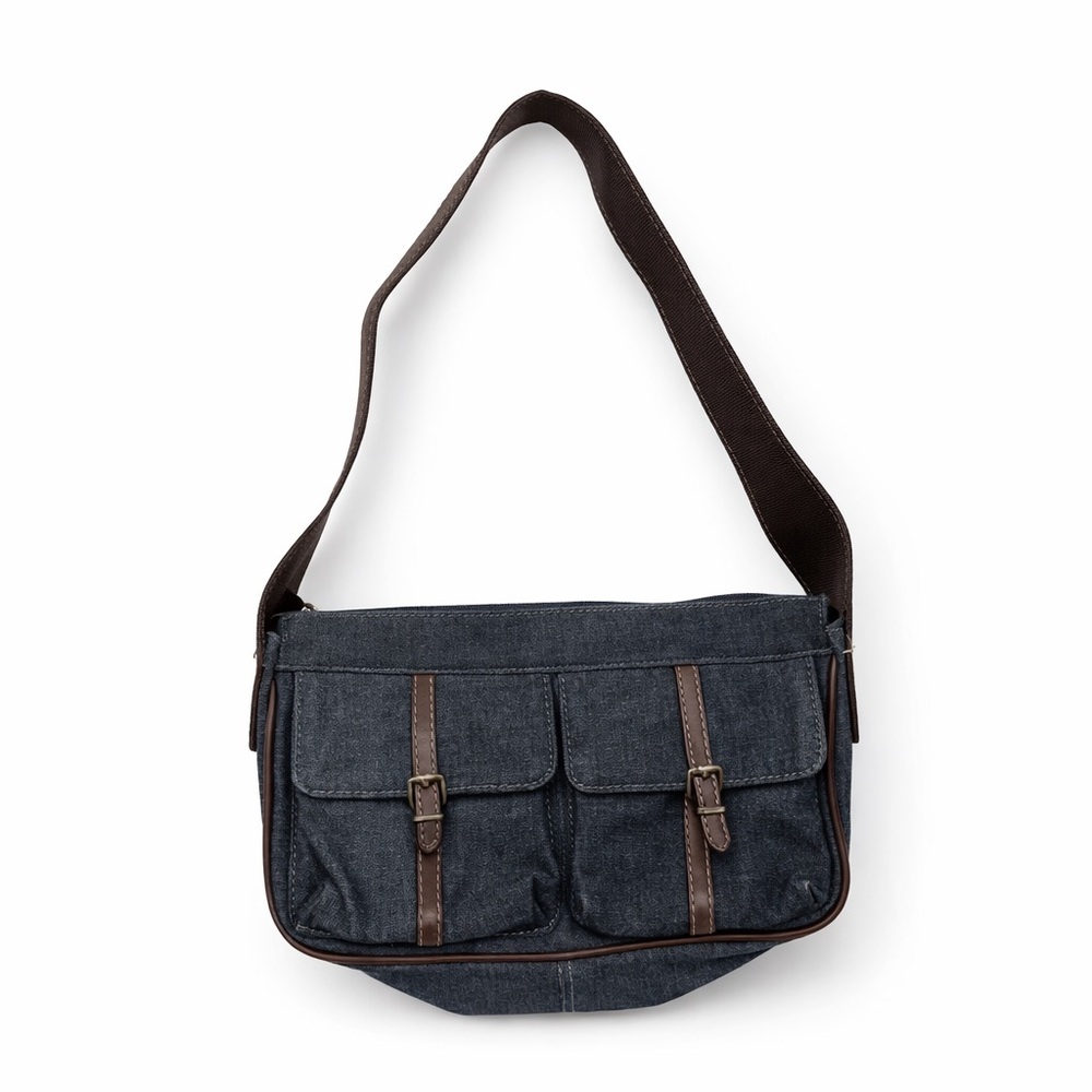 Nine West Vintage Y2k Denim Shoulder Bag Brown Faux Leather Purse 90s